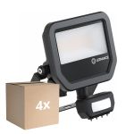 Mehrfachpackung 4x Ledvance LED-Scheinwerfer Aluminium Schwarz 17W 2200lm 100D - 830 Warmweiß | IP65 - Bewegungs- und Lichtsensor - Symmetrisch